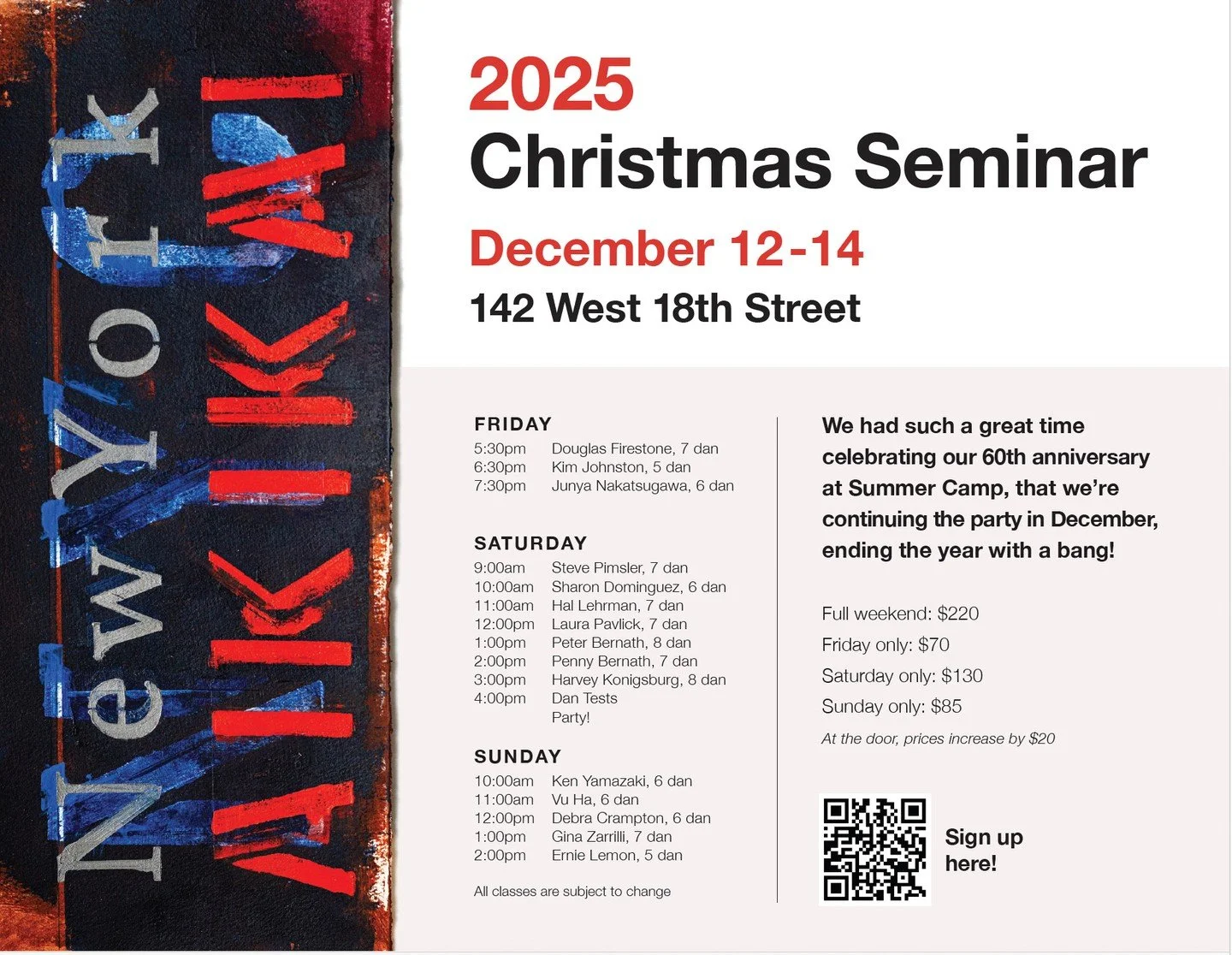 Registration is open for our the Christmas Seminar! Sign up one and all to join us for a weekend of training and fun on December 12-14. Register at the link in bio or by going to: https://www.nyaikikai.com/christmasseminar
