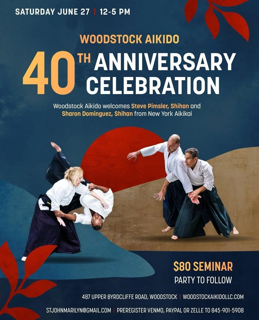 Congratulations to Woodstock Aikido for a great 40 years! We hope that you can join them at their special seminar on June 27th with Steve Shihan and Sharon Shihan teaching. See you there!