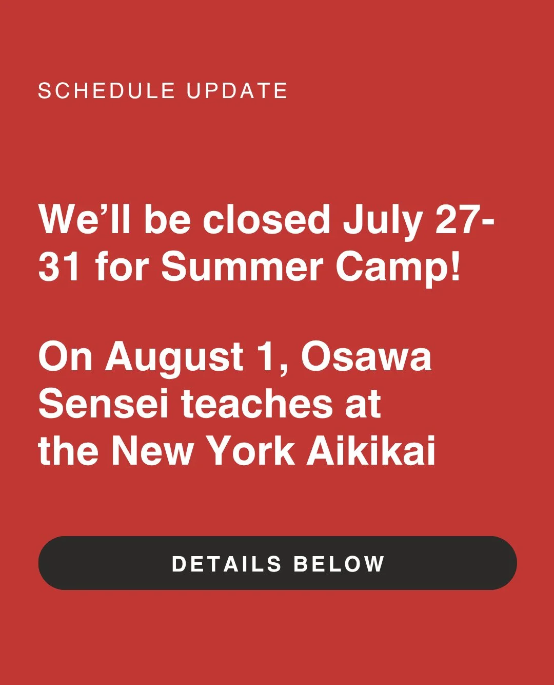 We hope to see you at the USAF Summer Camp from July 27-31. The dojo will be closed for these days. Registration is still open and hotel rooms available. For more info go to the link in our bio.⁠
⁠
But then, on Saturday August 1st at 11am, join us on