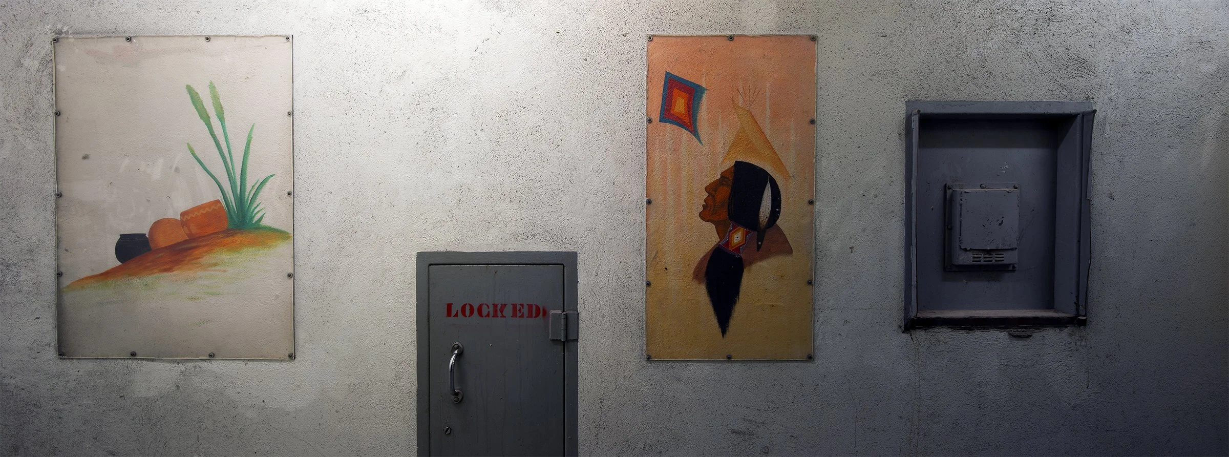 Burgess Roye Jailhouse Art in the abandoned Garfield County, Oklahoma, Jail in Enid Oklahoma.