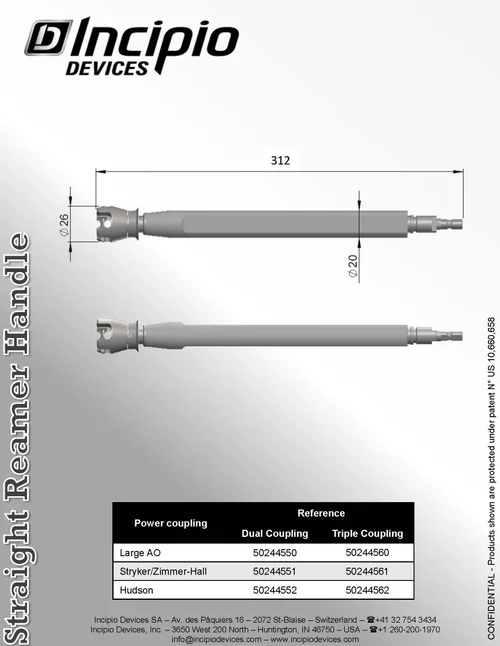 STRAIGHT REAMER HANDLE — Incipio Devices