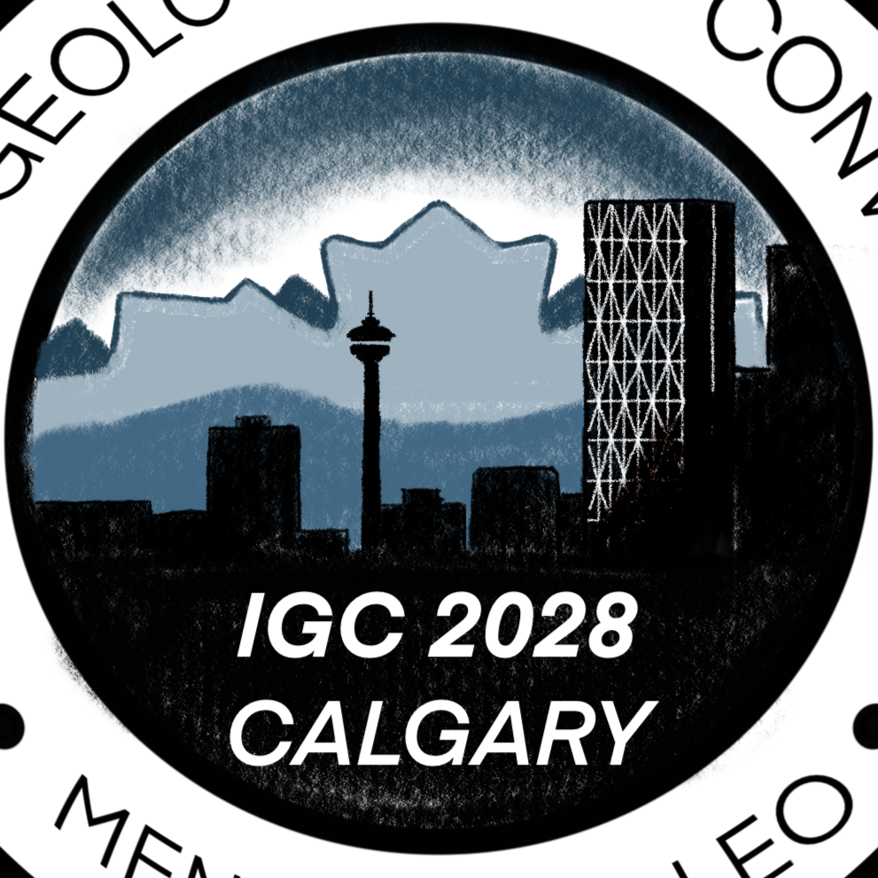 Logo for IGC 2028 Calgary featuring a silhouette of Calgary's skyline with the CN Tower and mountains in the background.