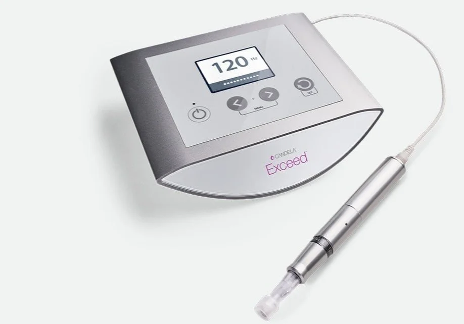 A medical device with a digital screen displaying the number 120, connected to a metallic pen-shaped instrument.