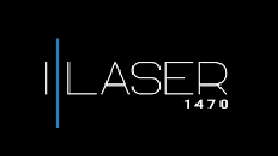 Logo with the words 'LASER' and the number '1470' beside vertical blue lines.