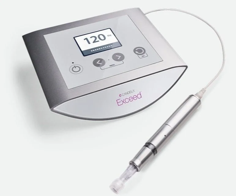 A medical device with a digital screen displaying the number 120, connected to a handheld metal probe with a plastic tip, labeled 'Cander Exceed'.