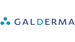 Galderma logo with a blue icon and the company name in dark blue text