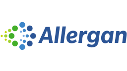 Allergan logo featuring a cluster of green and blue dots arranged in a circular pattern.