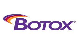 Botox logo with purple text and a curved multicolored swoosh