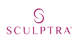 SCULPTRA logo with pink text and a stylized S symbol