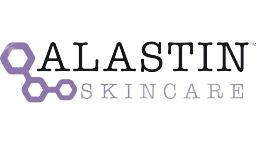 Allastin Skincare logo with stylized purple molecules and black text