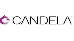 Logo of Candela, featuring a purple geometric shape and the company name in black text.