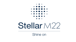Stellar M22 logo with a starry globe and the text 'Stellar M22 Shine on'