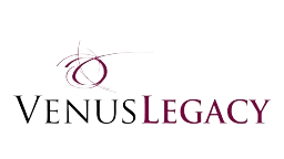 Logo for Venous Legacy, featuring elegant script text and a decorative graphic element above.