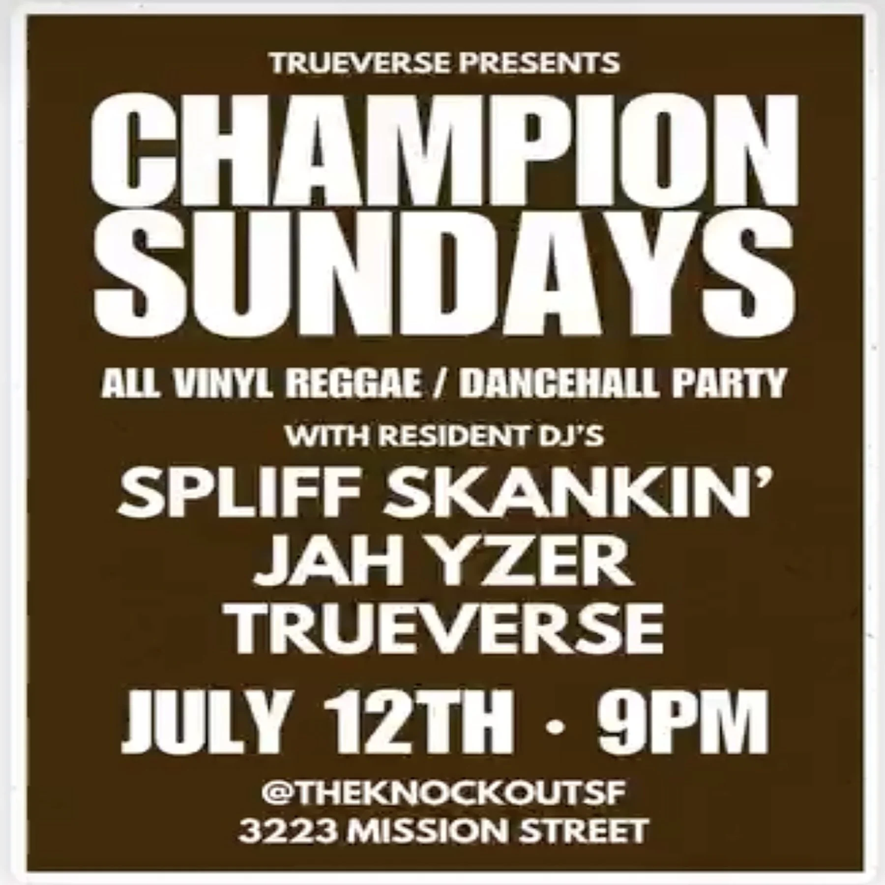 REGGAE SUNDAY : CHAMPION REGGAE DANCE PARTY! (9PM - CLOSE)
