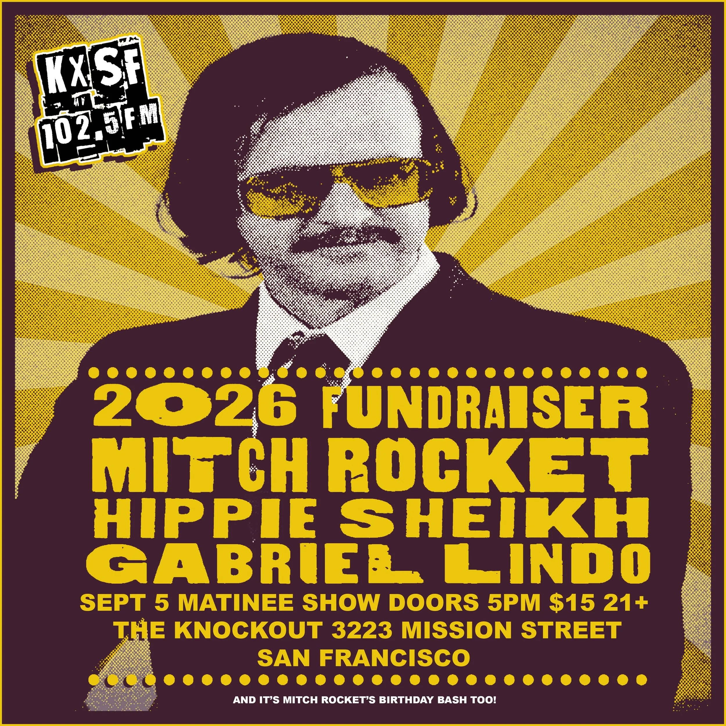 KXSF MATINEE FUNDRAISER SHOW WITH MUSIC FROM MITCH ROCKET + HIPPIE SHEIKH + GABRIEL LINDO (5PM - 9PM)