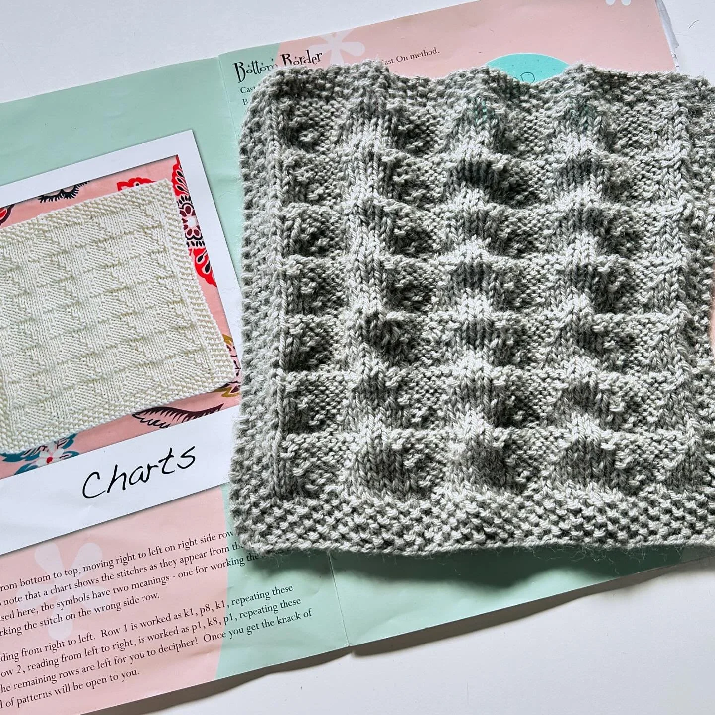 My second (unblocked) block from Knit Purl Hunter.