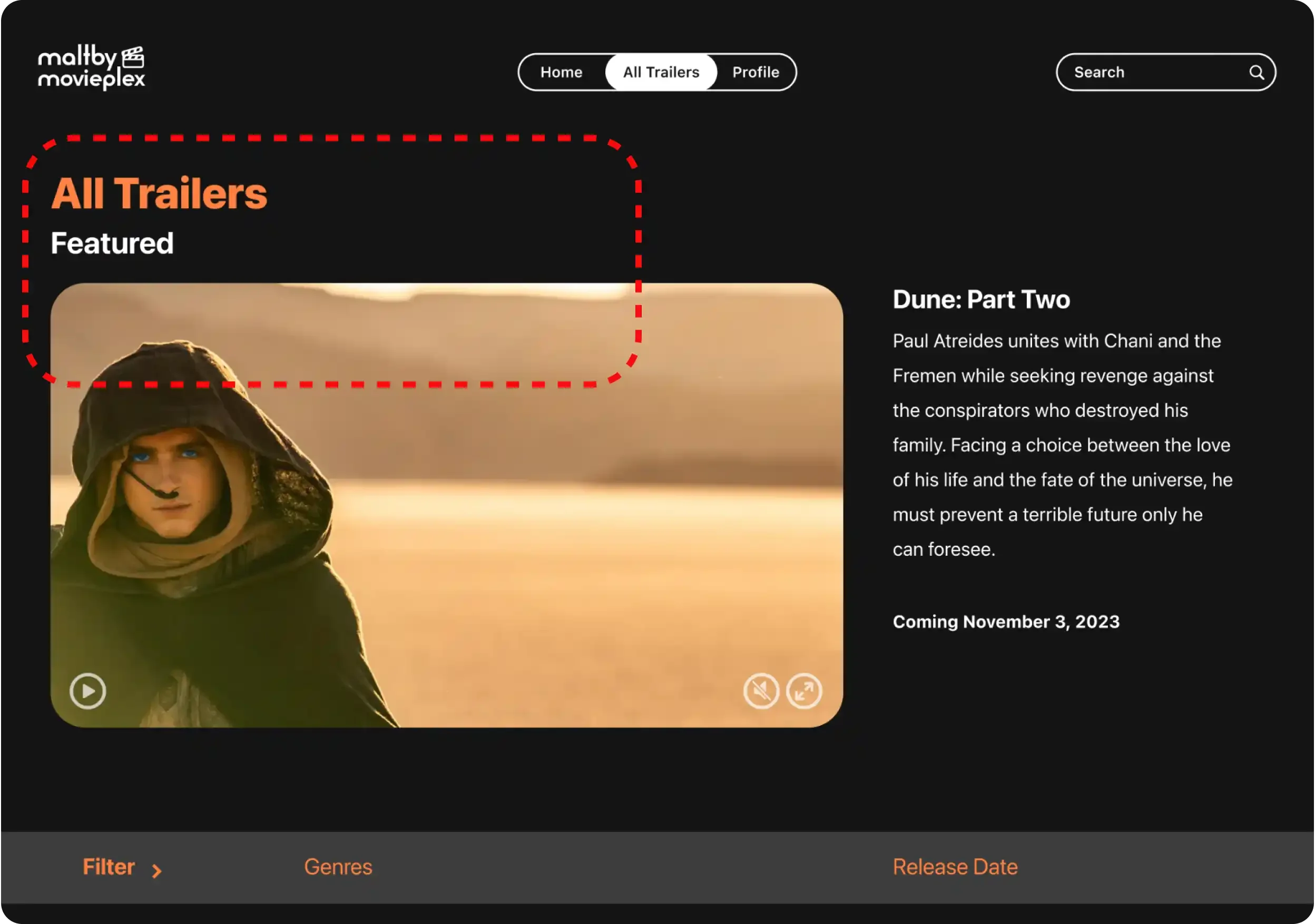 After refinement: the page and navigation are labeled “All Trailers,” clarifying that the destination contains the complete trailer library.
