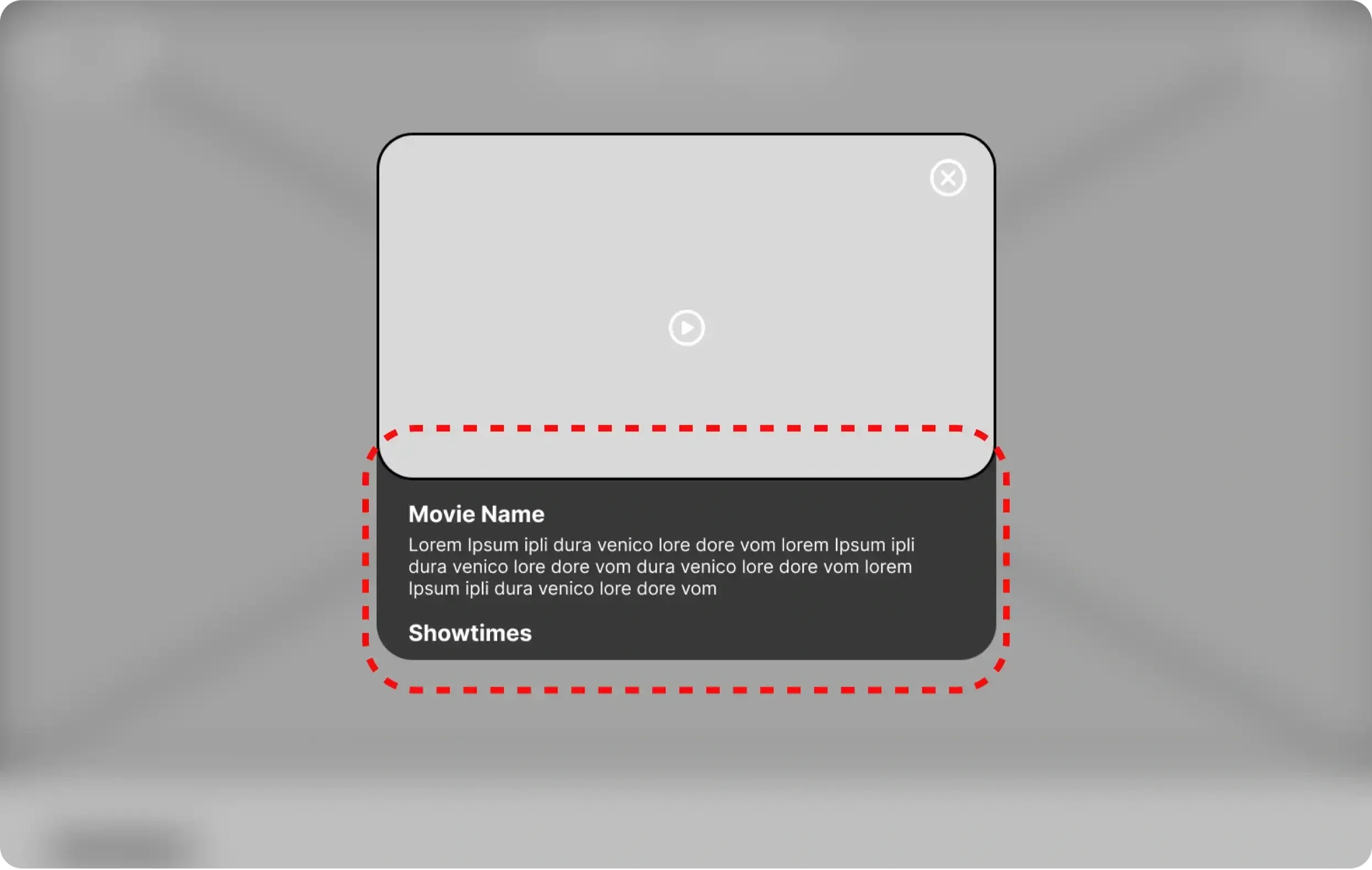 Before refinement: desktop movie details stacked the synopsis and showtimes beneath the trailer, limiting space for information.