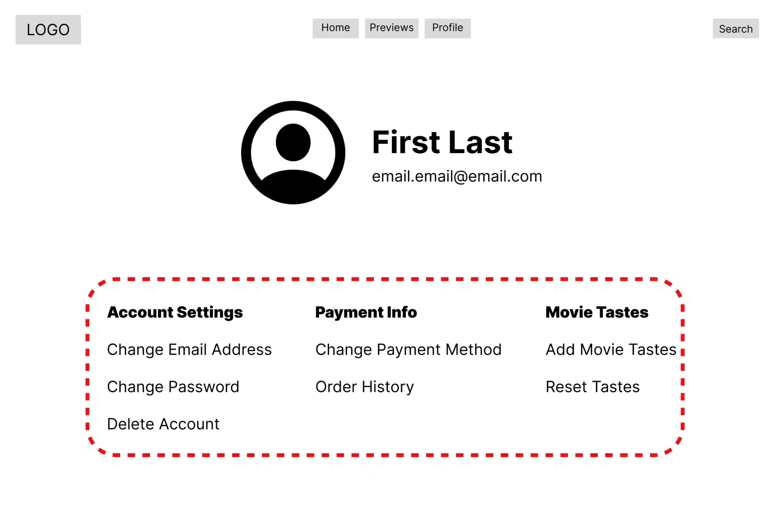 Before refinement: the trailer-library page was labeled “Previews,” making its purpose unclear alongside trailers on the Home page.