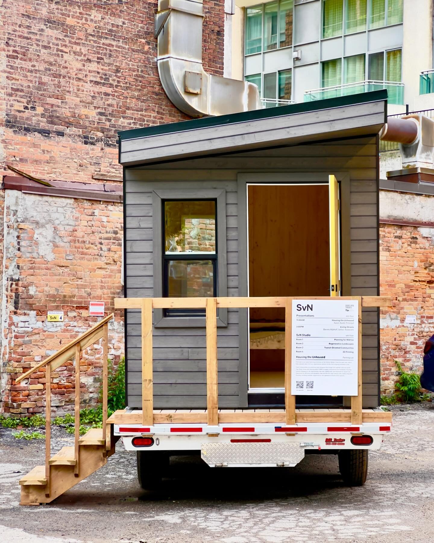 Thanks to everyone who came out today for @doors_opento! We had well over a hundred visitors watch our presentation at the @svn.ap office, and step inside our first prototype cabin to help unhoused folks break the cycle of homelessness. Excited to to