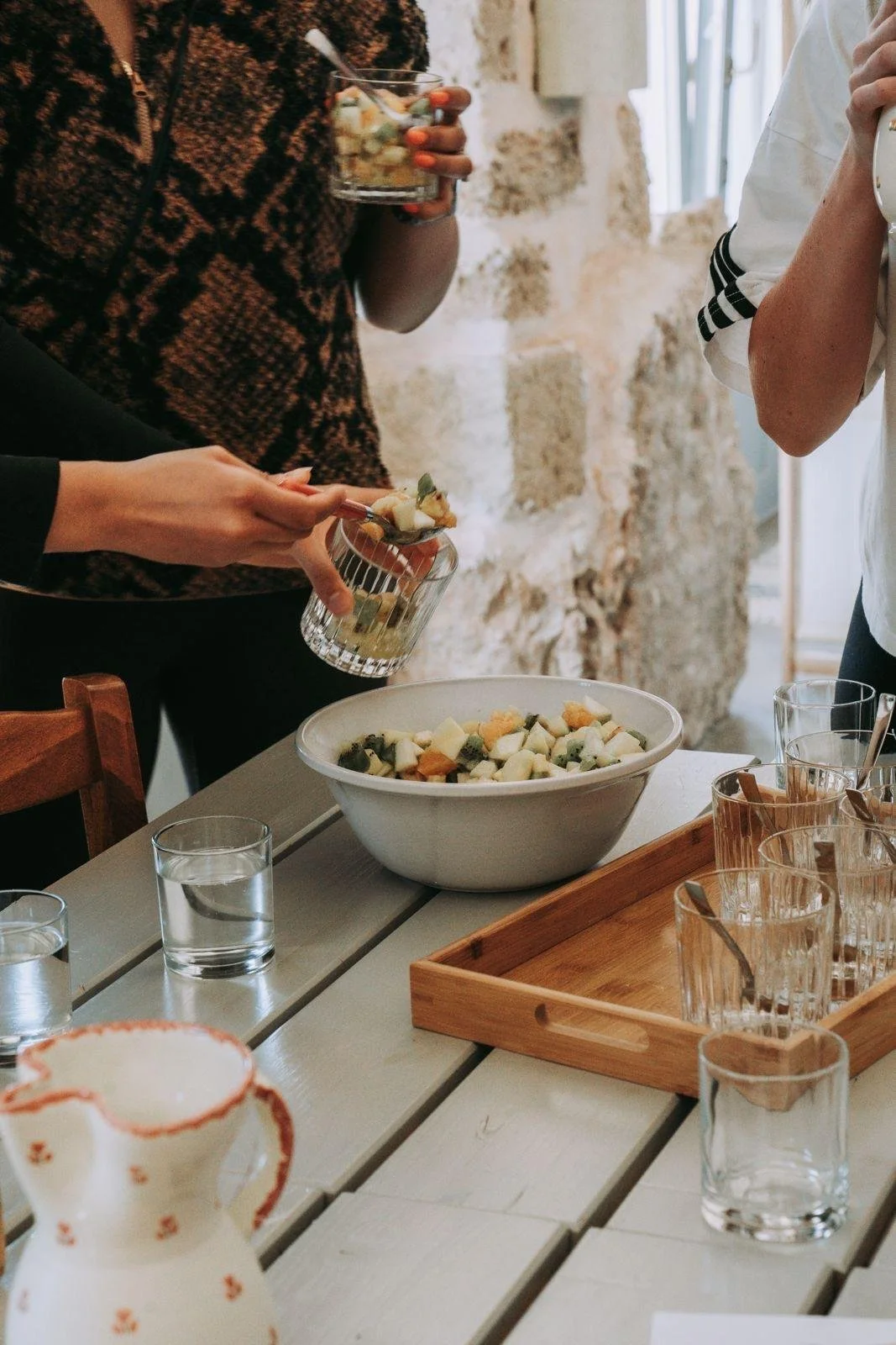 Person eating home grown food in Italy on a yoga retreat