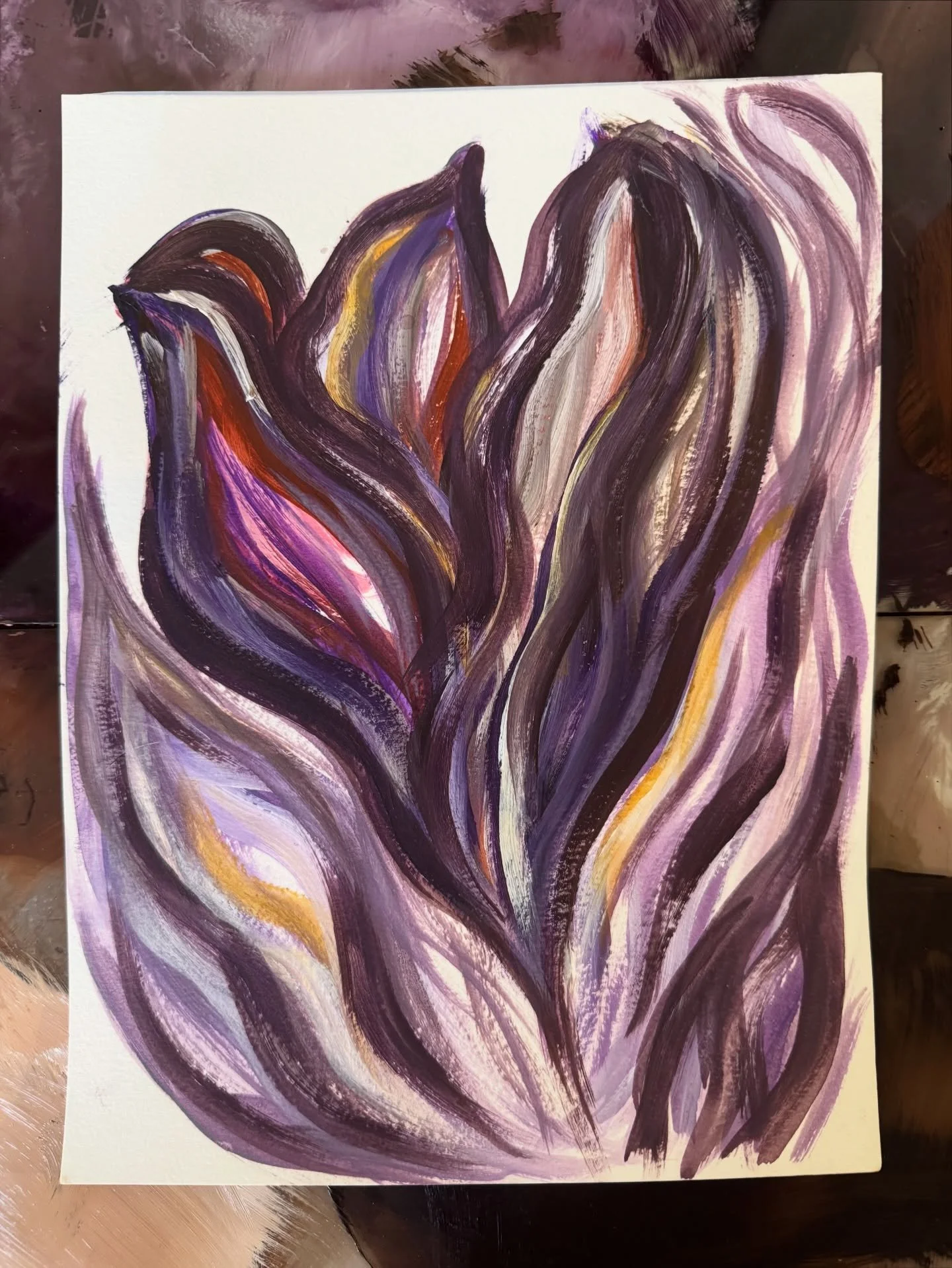 Painting and expressing with pure rawness, instinct, completely unfiltered. I create in response to the music I&rsquo;m listening to, to the energies of the beings that surround me, and the scents that ground me and connect me closer to the space and