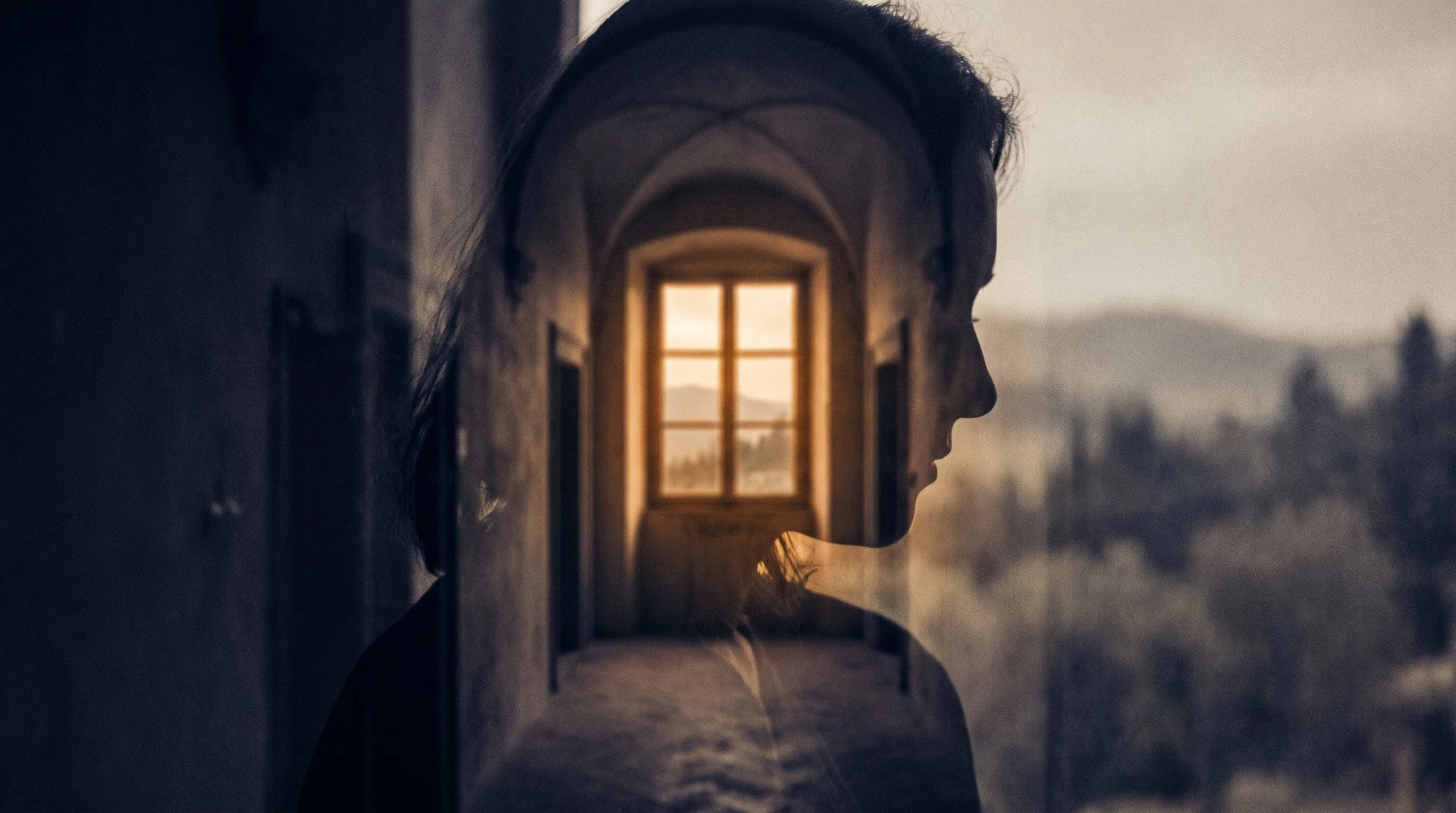 Person silhouette double exposure