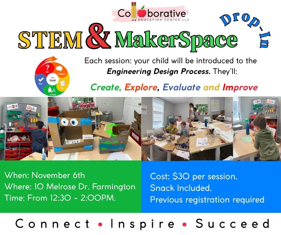 Join us on NOvember 6th for our monthly STEM &amp; MAKERSPACE DROP-IN SESSION

Every session from sketching to building, each child will be introduced to the Engineering Design Process:

Create &ndash; Design a specific project.
Explore &ndash; Exper