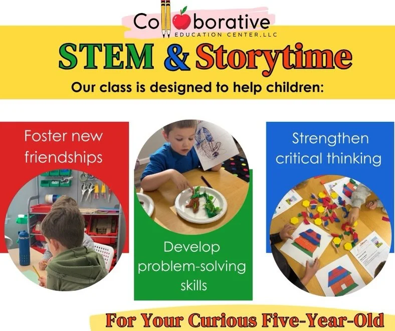 Calling all curious 5-year-olds to join our STEM and Storytime enrichment class!

We combine storytelling with STEM-based projects to engage young children using materials like LEGO&reg;, playdough, and MakerSpace tools to strengthen their critical t