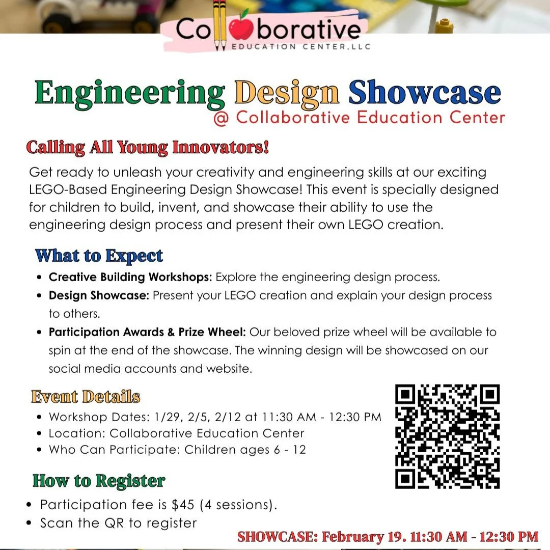 Does your child love to build and create?

Our LEGO Showcase is back this Winter!
 Children ages 6 - 12 can bring their own LEGO invention to life, and present it in a fun showcase with peers! 
Only $45 for 3 workshops and a showcase. Snack Included
