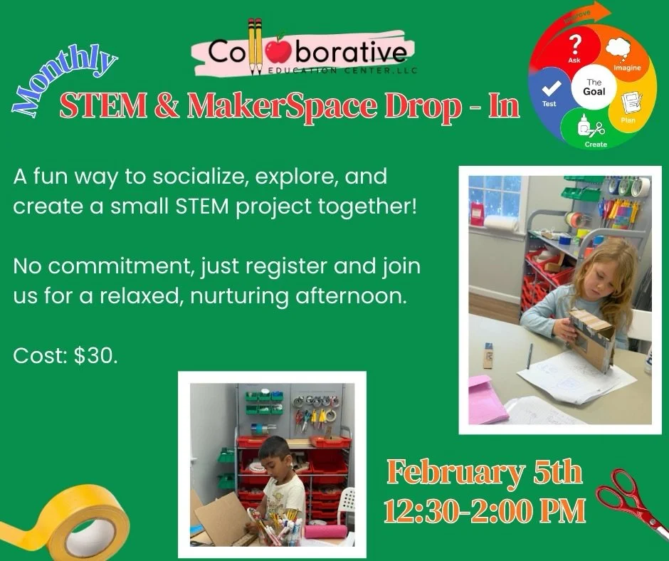 Register your child for our next STEM &amp; MAKERSPACE DROP-IN SESSION on Thursday, February 5th!

Every session from sketching to building, each child will be introduced to the Engineering Design Process:
 
Create &ndash; Design a specific project.
