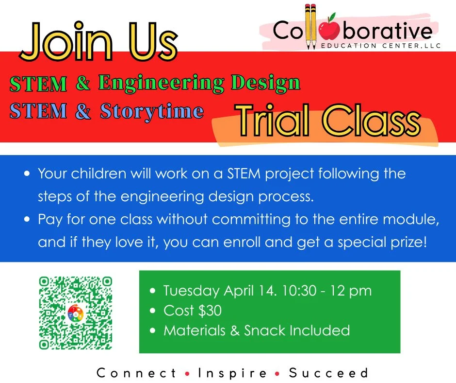 Curious about STEM &amp; Engineering Design? Try a class first!

Students follow the Engineering Design Process&mdash;ask, imagine, plan, create, test, and improve&mdash;while building and problem-solving every step of the way.

Trial class: $30 (no 