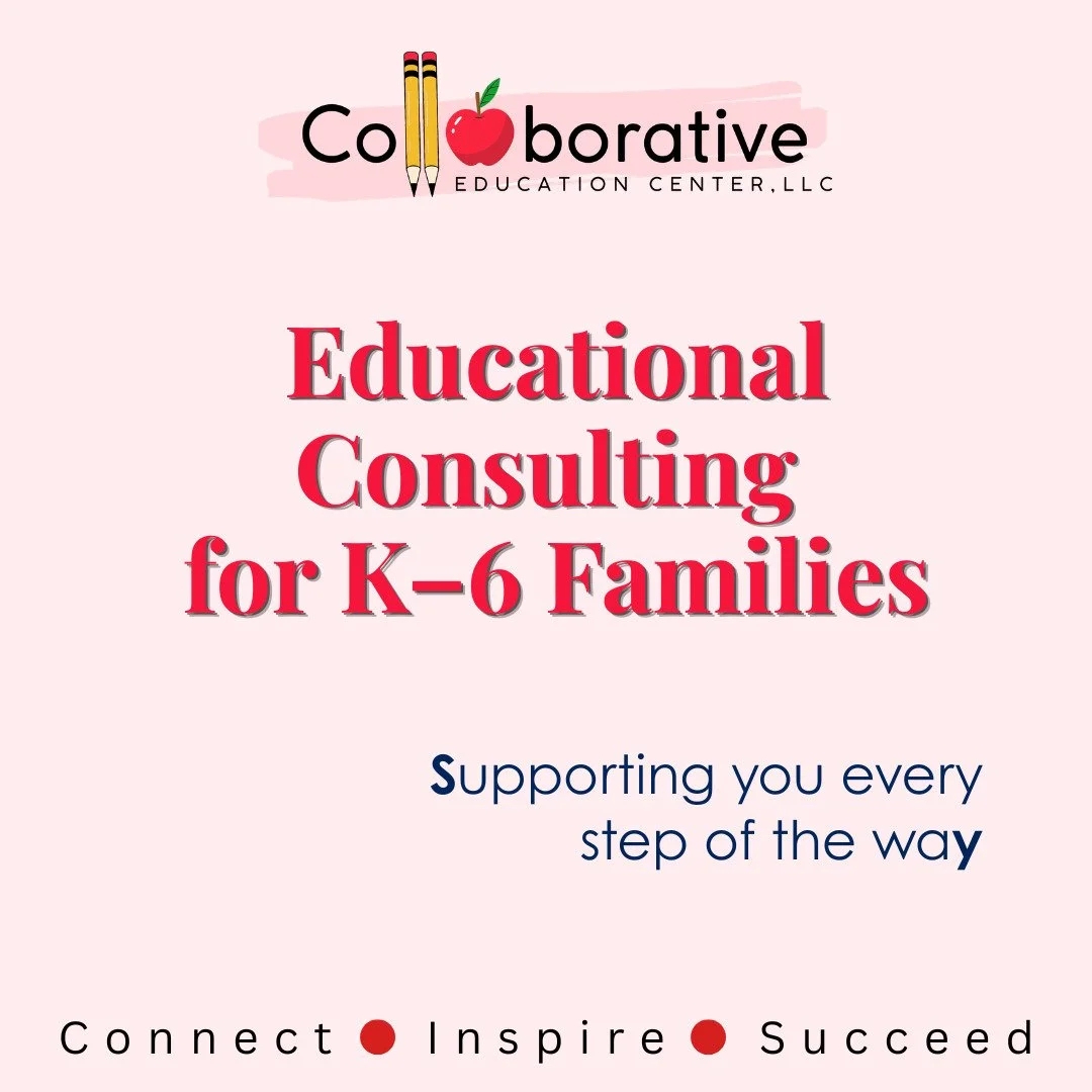 Introducing Educational Consulting Services for K-6 students.

Our educational consulting services are designed to support families of elementary students (Kindergarten through Grade 6) as they navigate academic, behavioral, or learning challenges.

