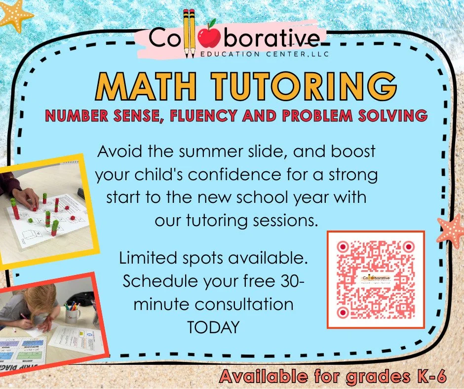 Avoid the summer slide, and boost your child's confidence for a strong start to the new school year with our tutoring sessions.

Our personalized math tutoring sessions, are focused on building confidence and strong foundational skills. Taught by cer