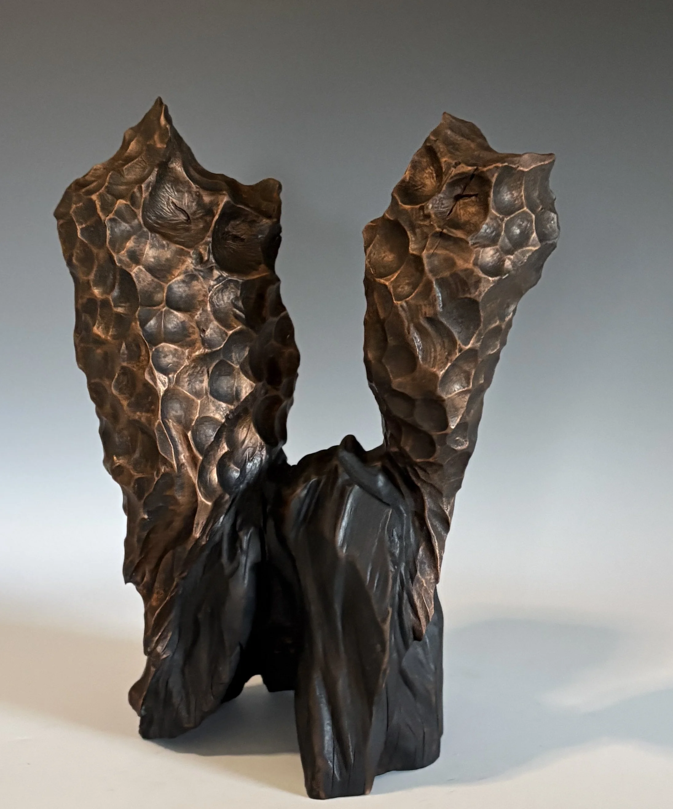 Love Endures XI, 2025. Sourwood, bronze coating — 13 x 10 in, The Lucy Clark Gallery.