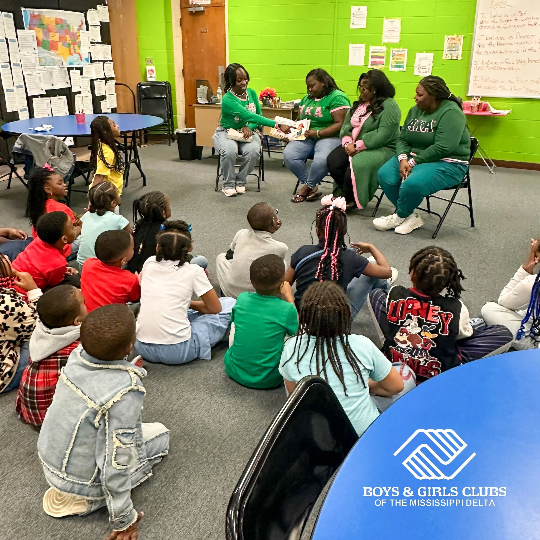 A Special Visit from the Ladies of Alpha Kappa Alpha, Inc. 💚💗

We were truly blessed this week by the extraordinary women of Alpha Kappa Alpha Sorority, Inc. from Delta State University. They joined us for a book read and conversation that helped s