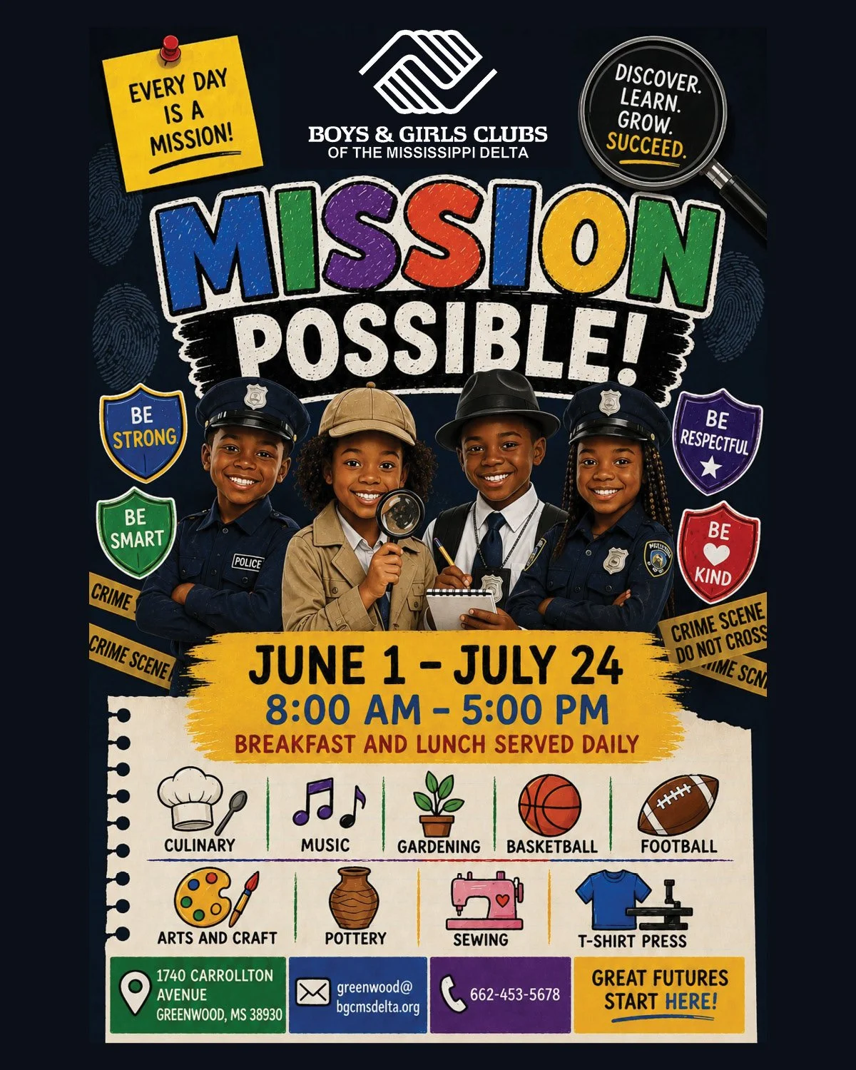 Join us this summer! Our Club in Greenwood will provide daily programming for members ages 6-18. We will engage in a variety of activities such as cooking, music, gardening, basketball, football, arts and crafts, pottery, sewing, and t-shirt pressing