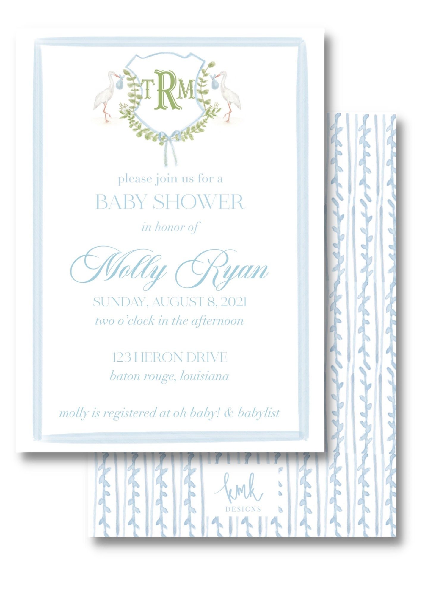 Stork and Greenery Baby Shower Invitation Digital Download