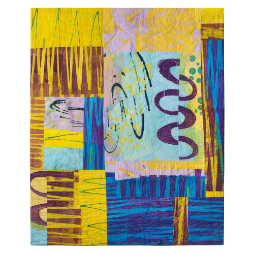 Teatime 36"h x 43"w $2700 Hand printed, machine quilted