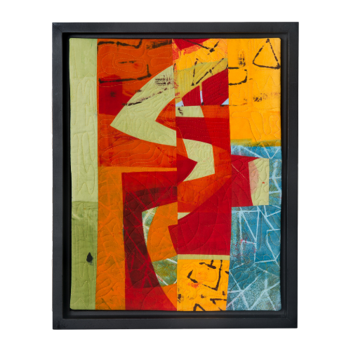 Glory Days 3 20"h x 16"w $640 Hand printed, machine quilted Black frame