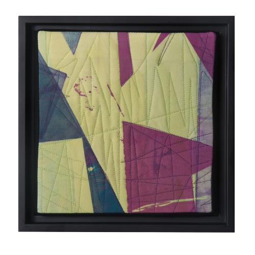 On the Move 3 9"h x 9"w $180 Hand printed, machine quilted Black frame