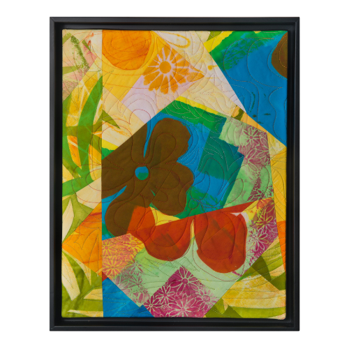 Sunny Days 20"h x 16"w $640 Hand printed, machine quilted Black frame