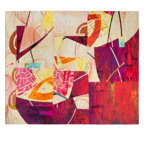 Teatime 36"h x 43"w $2700 Hand printed, machine quilted