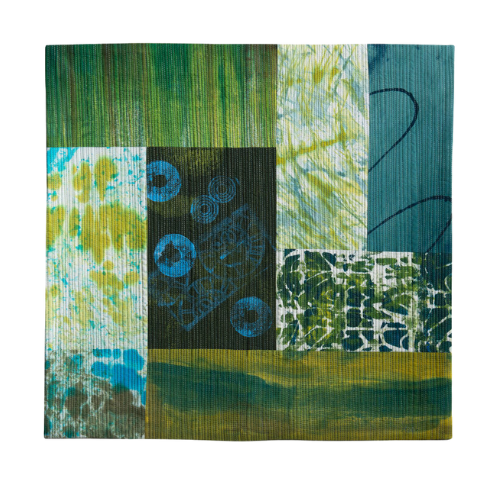 Fields of Green 22"h x 23"w SOLD fabric, dye, thread