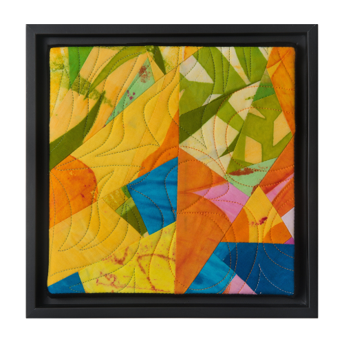 Sunny Days 4 9”h x 9”w $180 Hand printed, machine quilted Black frame