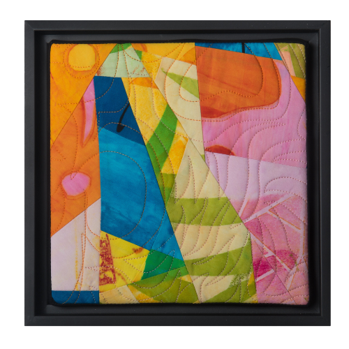 Sunny Days 3 9”h x 9”w $180 Hand printed, machine quilted Black frame