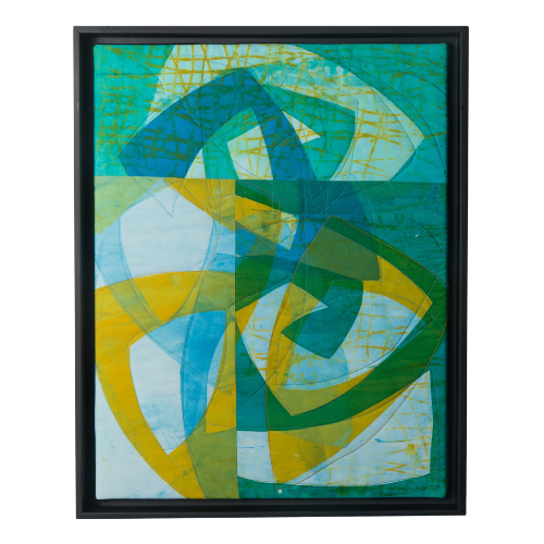 Breaking Camp 3 20"h x 16"w $640 Hand printed, machine quilted Black frame