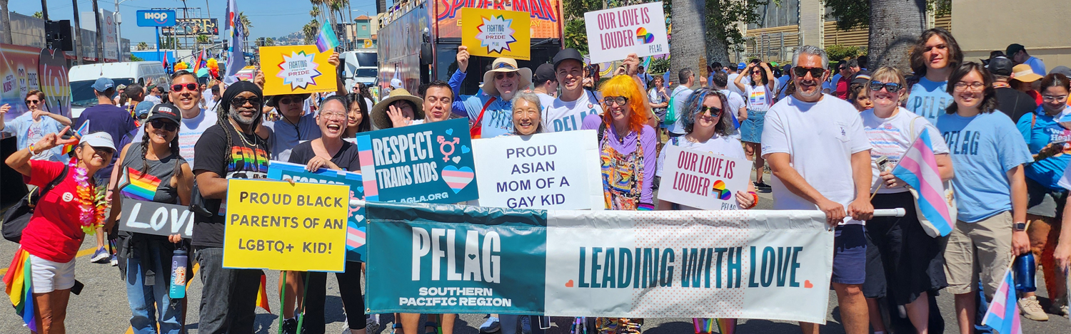PFLAG volunteers marching in the LA Pride Parade