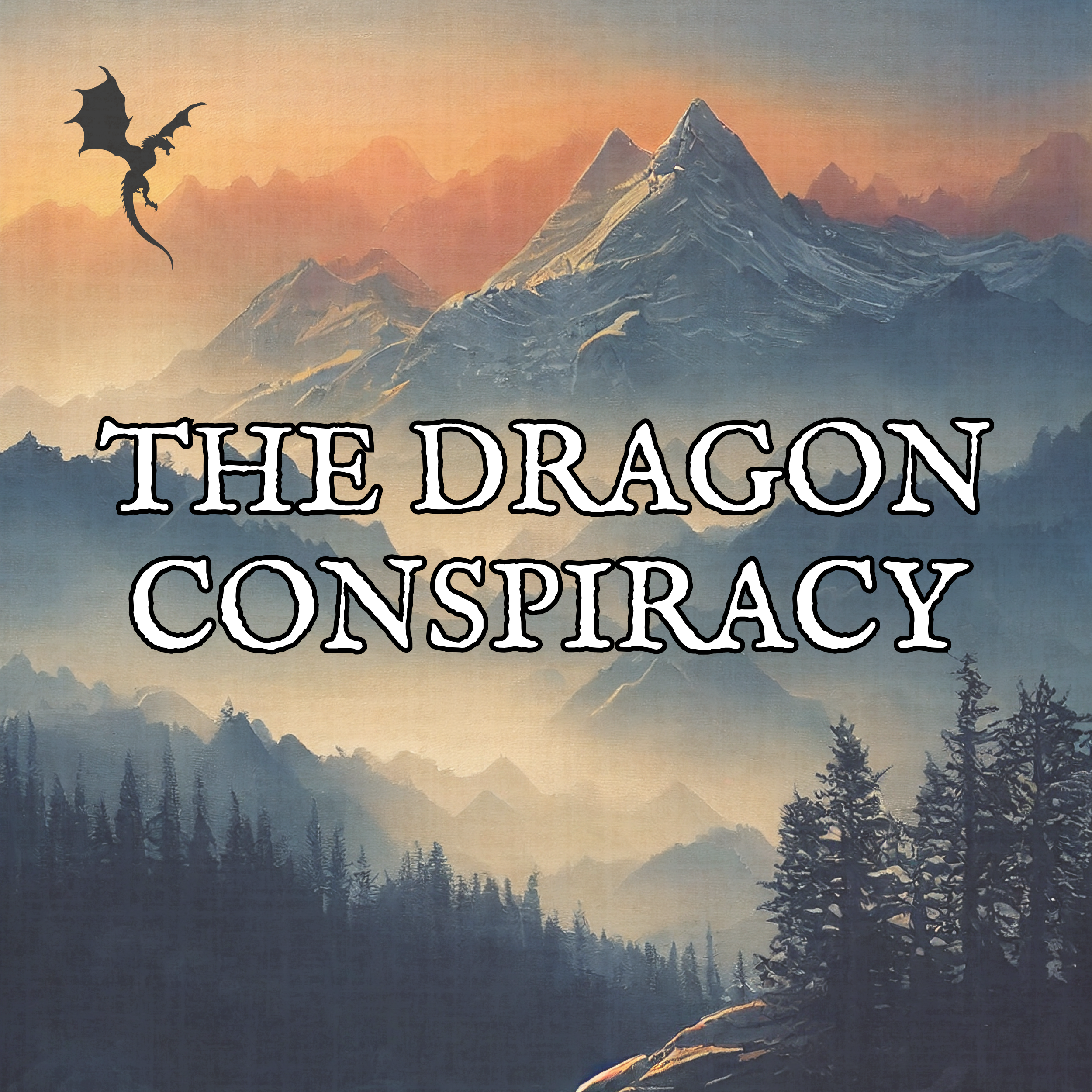 dragon flying over a mountain with text reading the dragon conspiracy