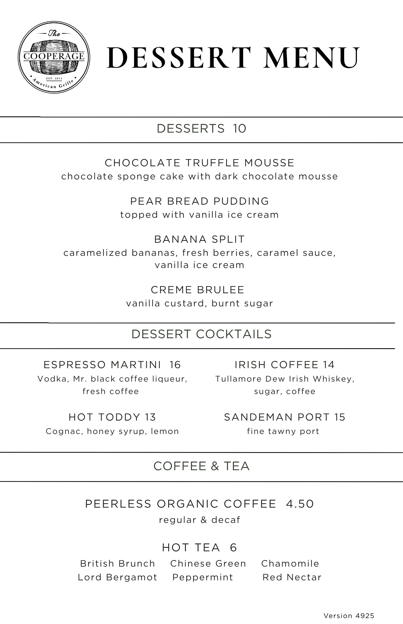 Dessert Menu